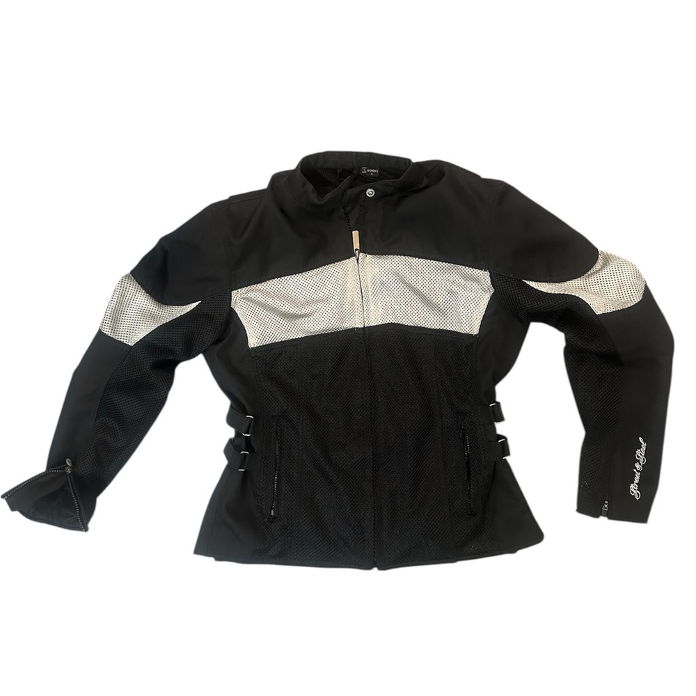Street & Steel Women's Mesh Motorcycle Jacket L Black‎ Silver Armor Riding Gear